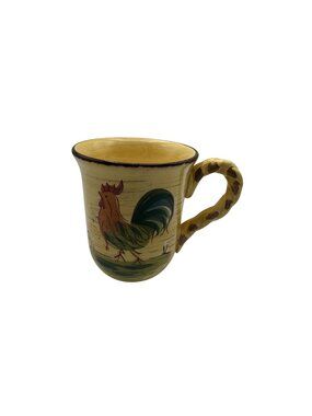 Home Ceramic Rooster Coffee Tea Mug Yellow Green Brown Multicolor Unique Handle